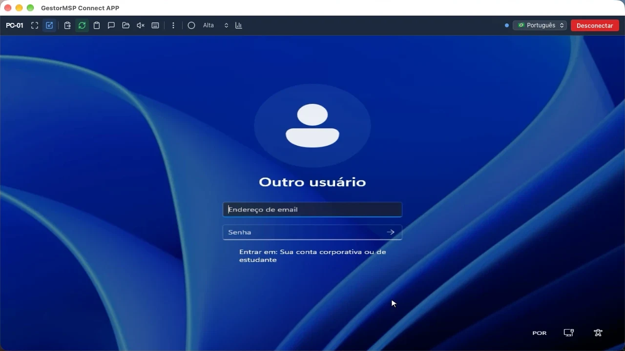 Aplicativo GestorMSP Connect APP com uma sessão aberta em um dispositivo Windows