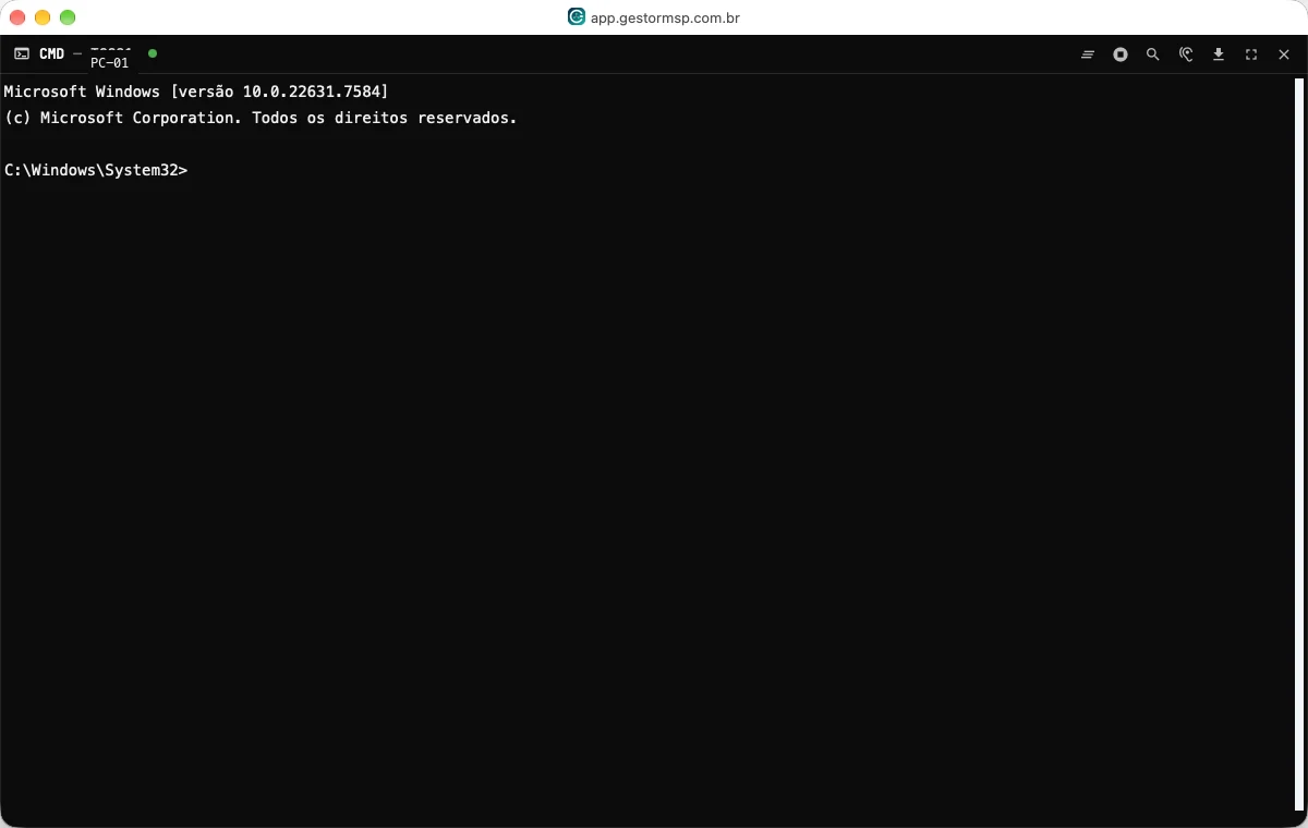 Prompt de comando CMD remoto aberto em um dispositivo Windows